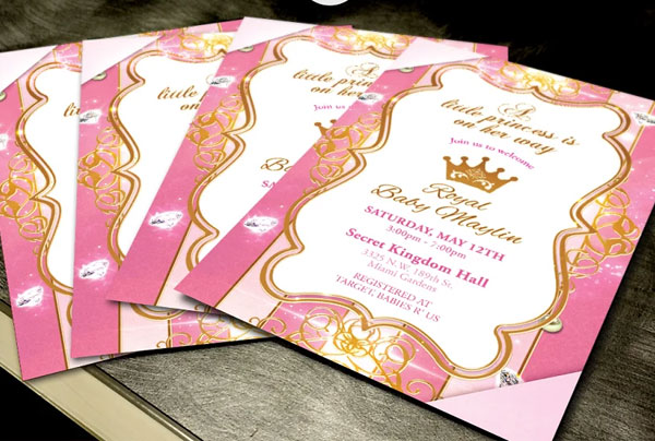 Gold Princess Baby Shower Invitation Ticket Set