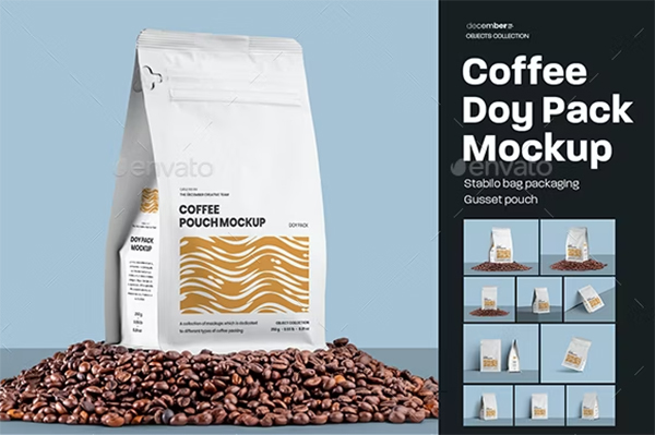10 Coffee Bag Doy Pack Mockups