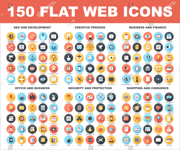 150 Flat Web Icons Template