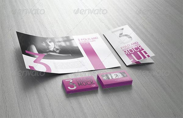 3 Fold and Business card Mock-Up