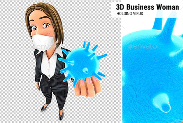 3D Business Woman Holding Coronavirus