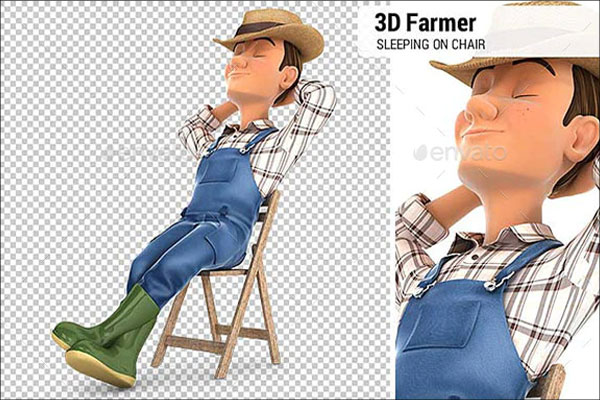 3D Farmer Sleeping on Chair
