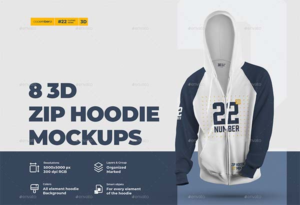 3D Zip Hoodie Mockups