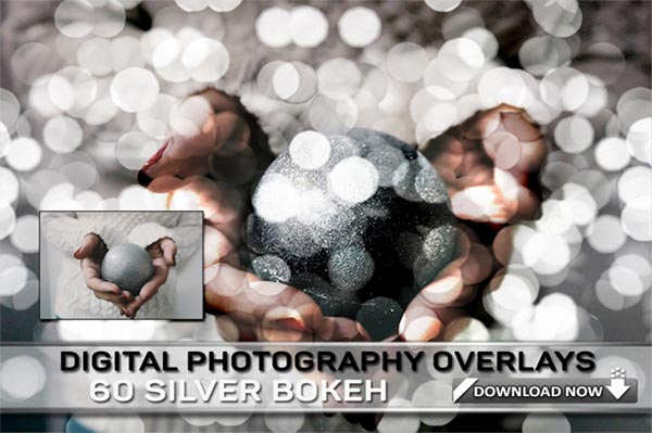 60 Silver Bokeh Overlays