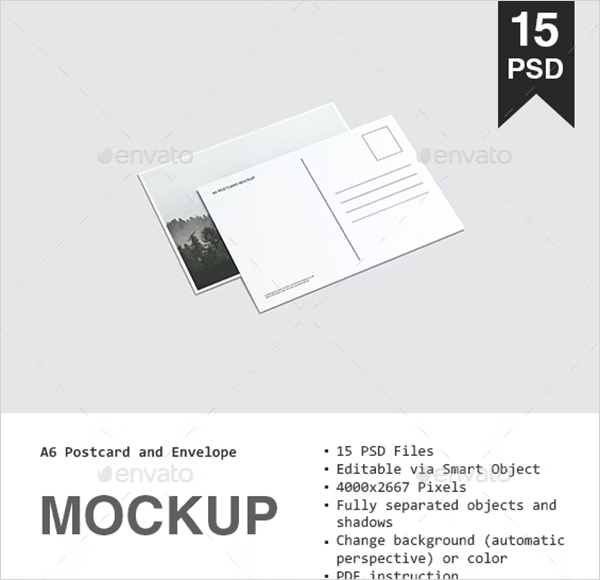 A6 Postcard and Envelope Mockup