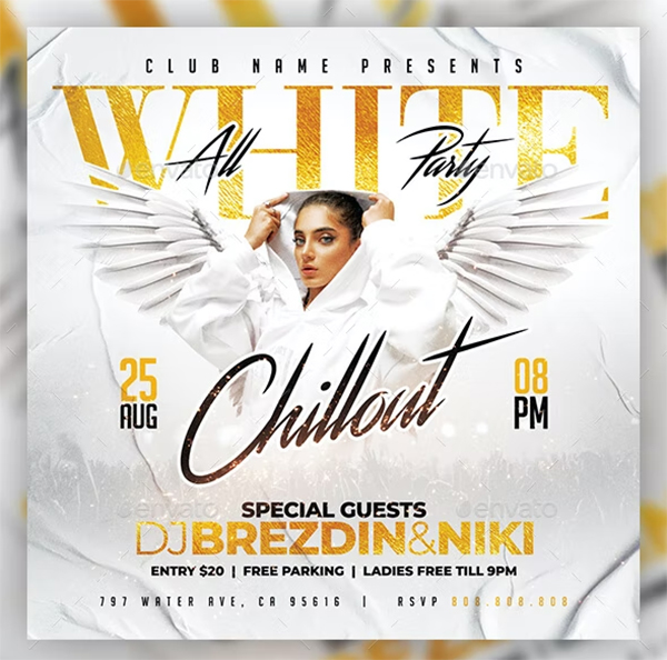 All White Party Flyer Template Design