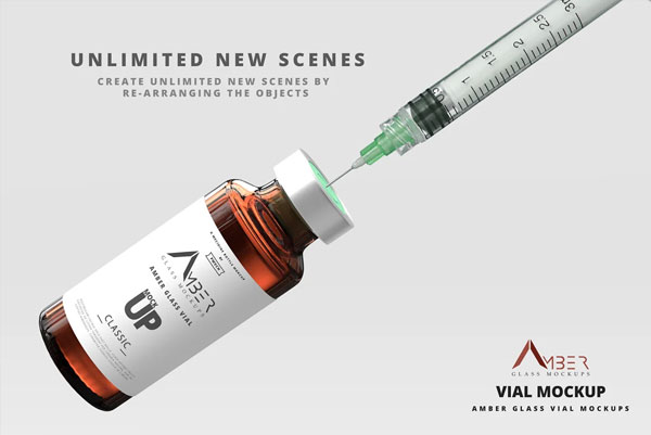 Amber Glass Vaccine Vial Bottle Mockup