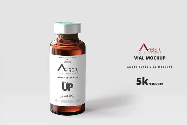 Amber Glass Vaccine Vial Mockup