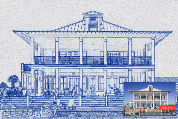 Architect Blueprint Sketch Photoshop Action