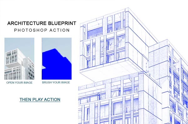 Architecture Blue Print For Photoshop Action