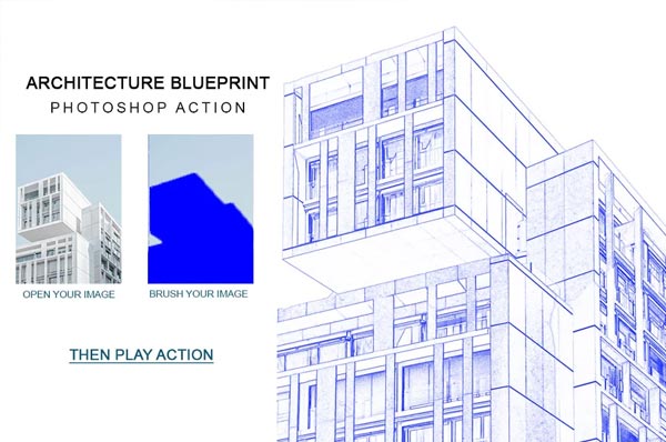 Architecture Blue Print For Photoshop Action