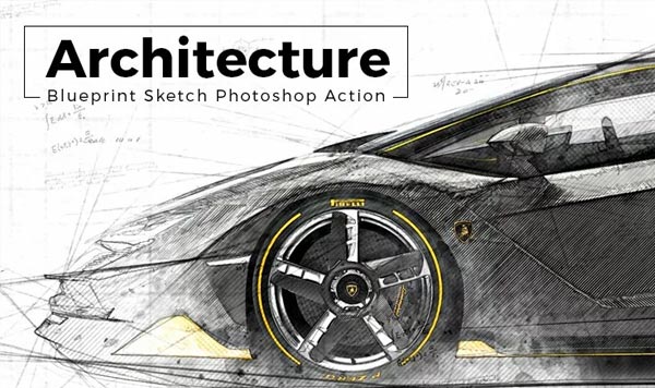 Architecture Blueprint Sketch Photoshop Action