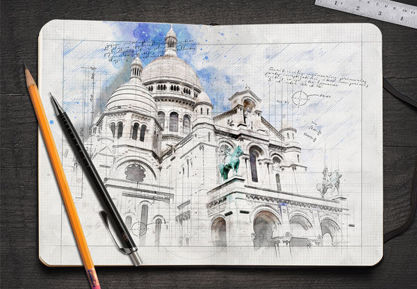 Architecture Sketch and Blueprint Photoshop Action