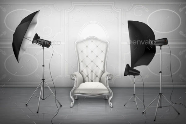 Armchair and Softboxes Mockup