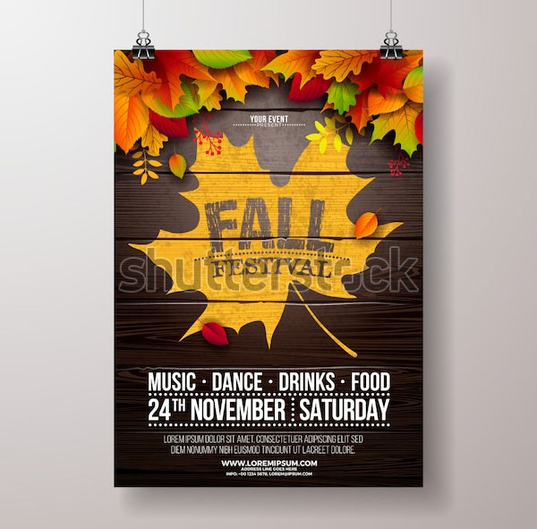 Autumn Party Flyer With Falling Leaves