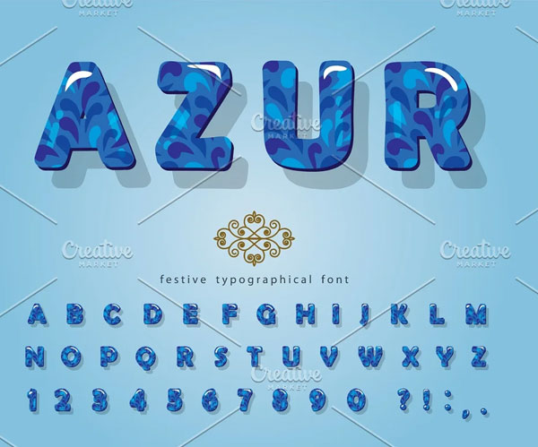 Azure 3D Glossy Alphabet Text Effects