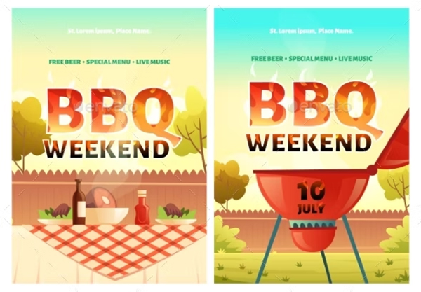 BBQ Weekend Cartoon Posters Invitation