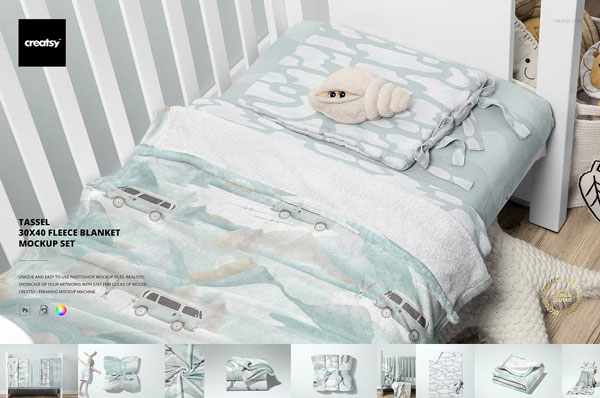 Baby Bed and Beddings Mockup