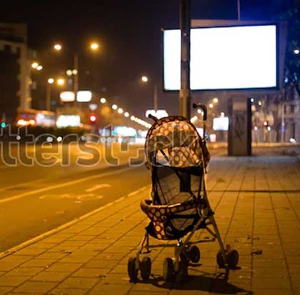 Baby Carriage Stroller in City Mockups
