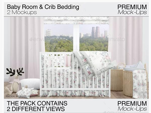 Baby Room & Crib Bedding Set Mockup