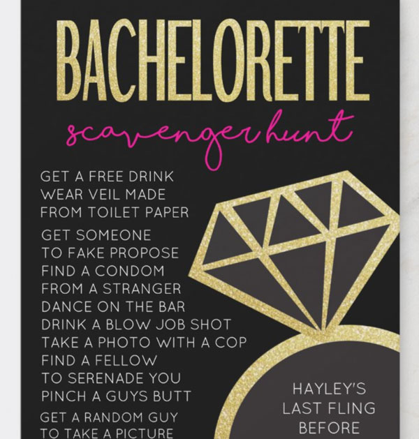 Bachelorette Party Game Scavenger Hunt Invitation