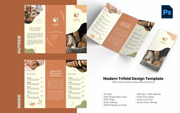 Bakery Restaurant Trifold Brochure Design