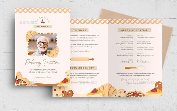 Baking Themed Funeral Program Flyer Printable Design