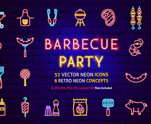 Barbecue Grill Neon Flyer Templates