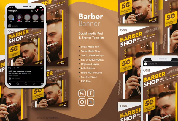 Barber Instagram Story Post Template