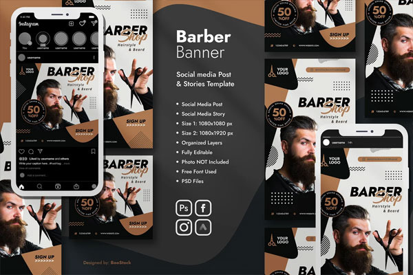 Barber Social Media Post And Story Template