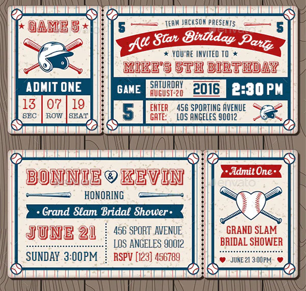 Baseball Party Invites Ticket