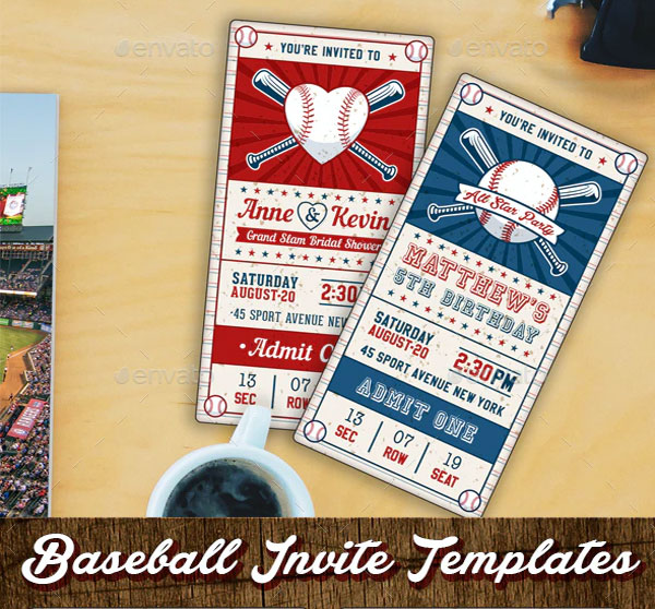 Baseball Ticket Party Invites Template