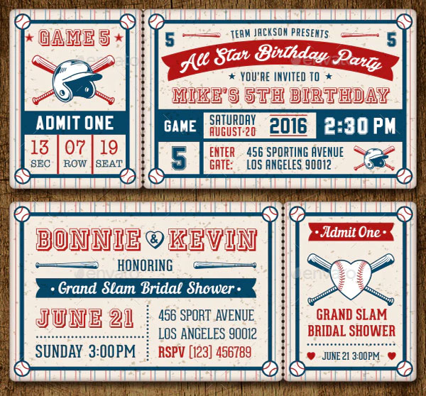 Baseball Ticket Party Invites