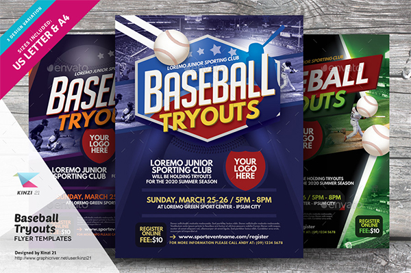 Baseball Tryouts Flyer PSD Templates