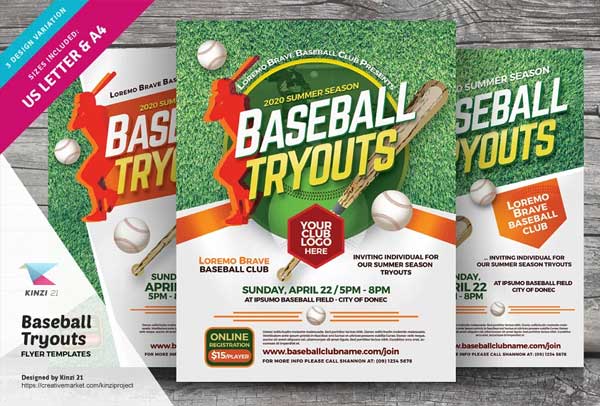 Baseball Tryouts Flyer Templates