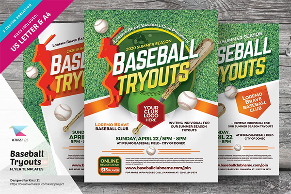 Baseball Tryouts Flyer Templates
