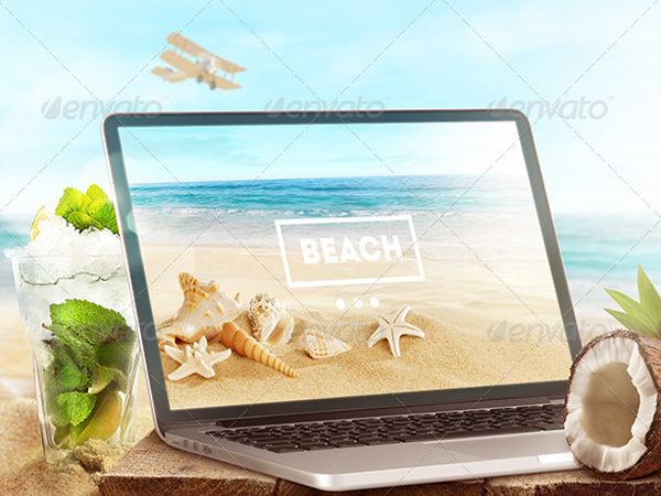 Beach Style Laptop Mockup