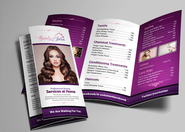 Beauty Salon Trifold Brochure Printable Template
