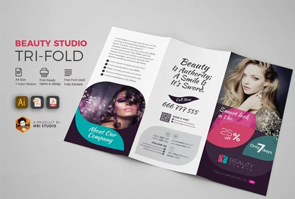 Beauty Studio Tri-Fold Brochure Template