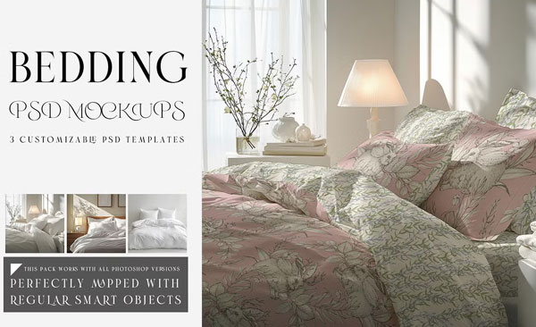 Beddings And Curtains Mockup Set