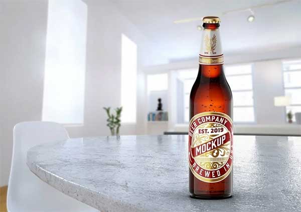 Beer Bottle Mockup with Room Scene