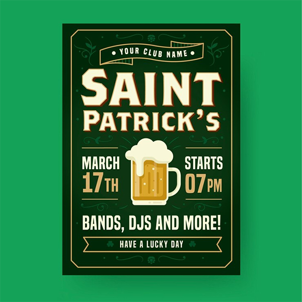 Beer Patrick's Day Party Free Vector Template