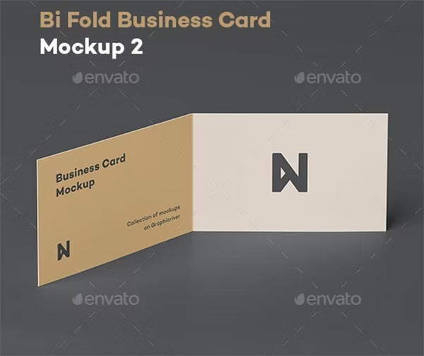 Bi-Fold Folded Business Card PSD Mockup