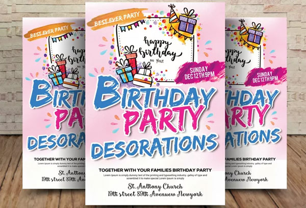Birthday Party Decoration Flyer Design Template