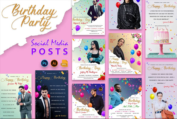 Birthday Party Social Media Posters
