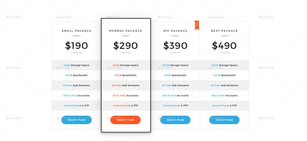 Black And White Pricing Table Templates
