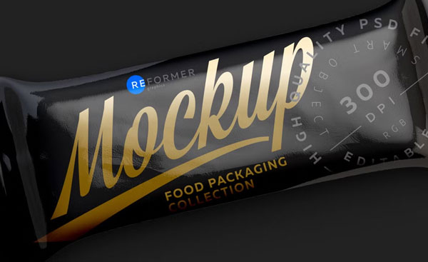 Black Glossy Snack Bar Mockup
