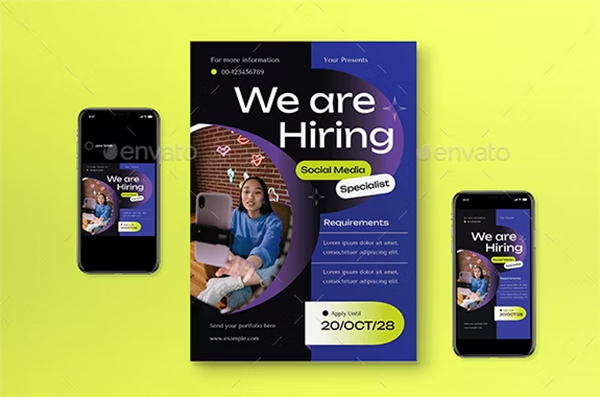Black Gradient We're Hiring Flyer Set
