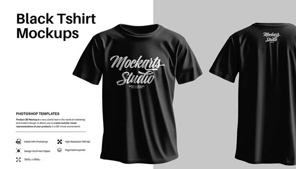 Black Tshirt Print with Skull Mockup