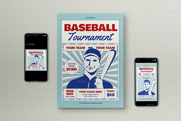 Black Vintage Baseball Tournament Flyer Set
